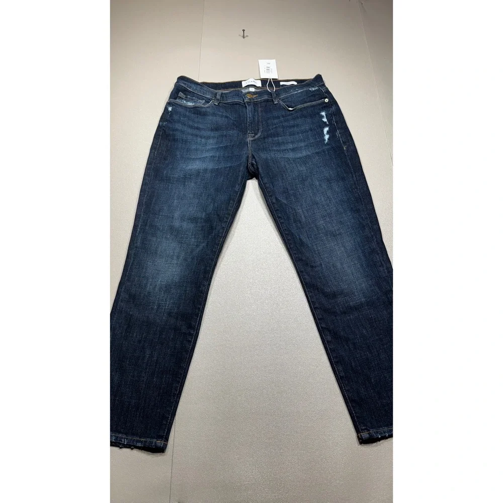 NWT FRAME Le Garcon Crop Jeans Cova Dark Wash Distressed Boyfriend Denim 29 - Picture 1 of 8